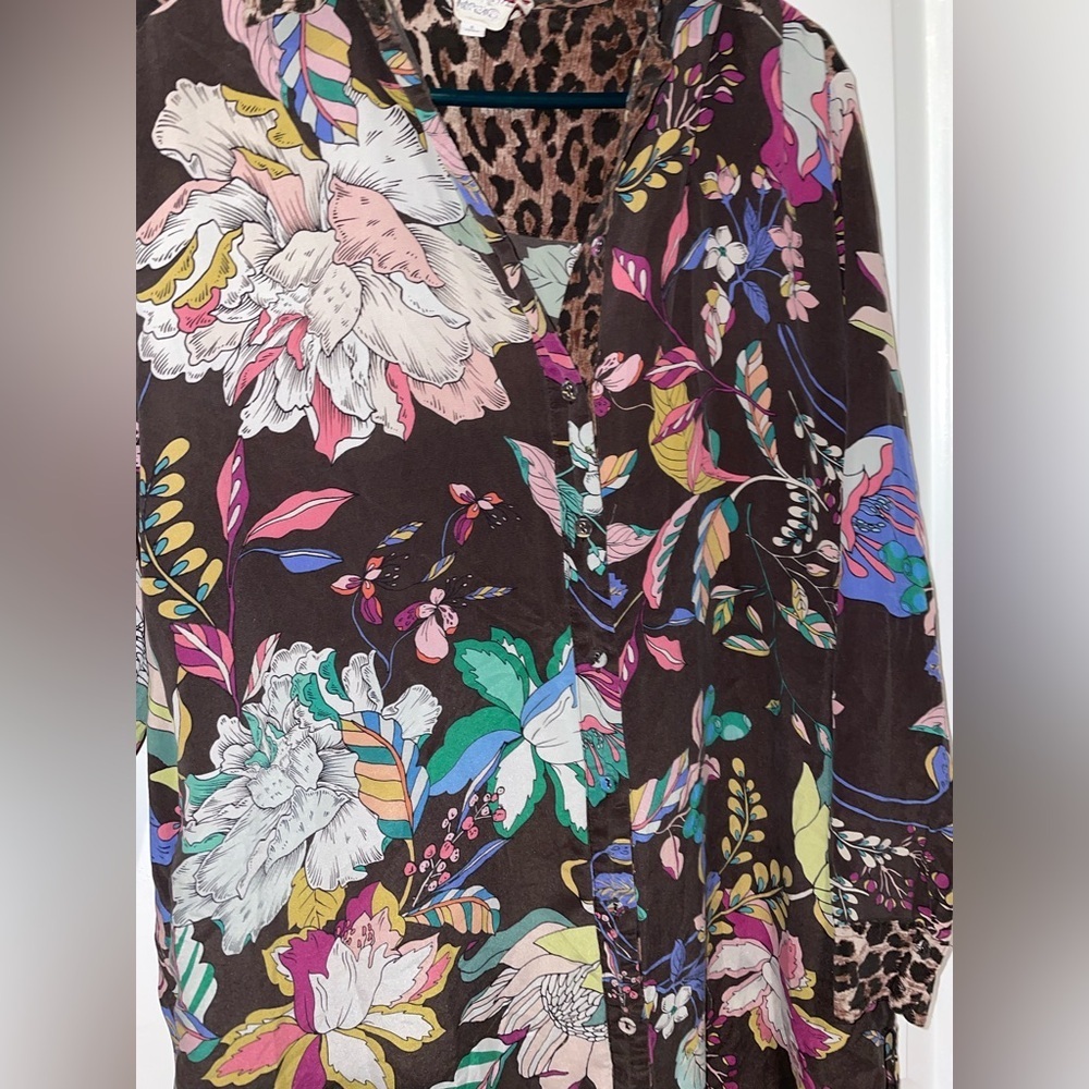 New! Johnny Was Arabella Relaxed Overshirt Tunic Leopard Floral Silk Dress ๐ค S - Picture 14 of 16